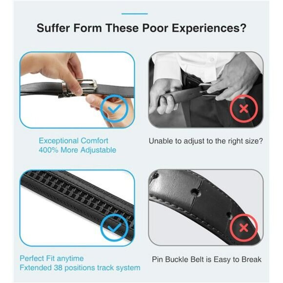 Mens Ratchet Belt Adjustable Leather Dress Belt for Pants Jeans Office Wear - Picture 3 of 7